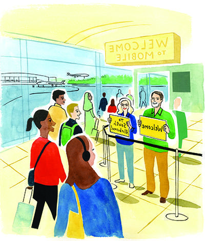 Jim and Mary offering airport rides illustration